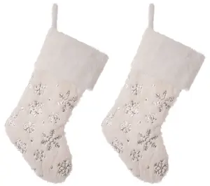 Glitzhome Set of 2 21"L Plush Snowflake Christm as Stockings