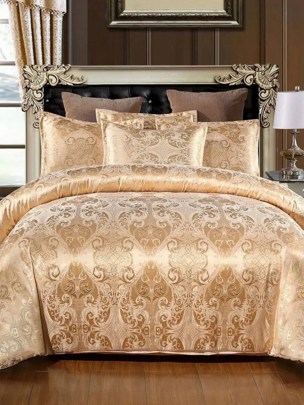 Jacquard Satin Duvet Cover Set, 3 Piece Luxury Bedding with Zipper Cover & 2 Envelope Pillowcases, Elegant Soft Bedroom Dorm Decor