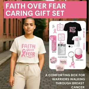 Faith Over Fear Breast Cancer Gift Set - 11-Piece Comfort Care Box for Warriors with Inspirational Support Items & Pink Ribbon Accessories for Birthday