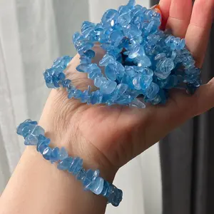 Ocean Blue Natural Aquamarine  Raw nuggets handmade bracelet natural gemstone bracelet birthday stone gift for her Calm & Positive Energy