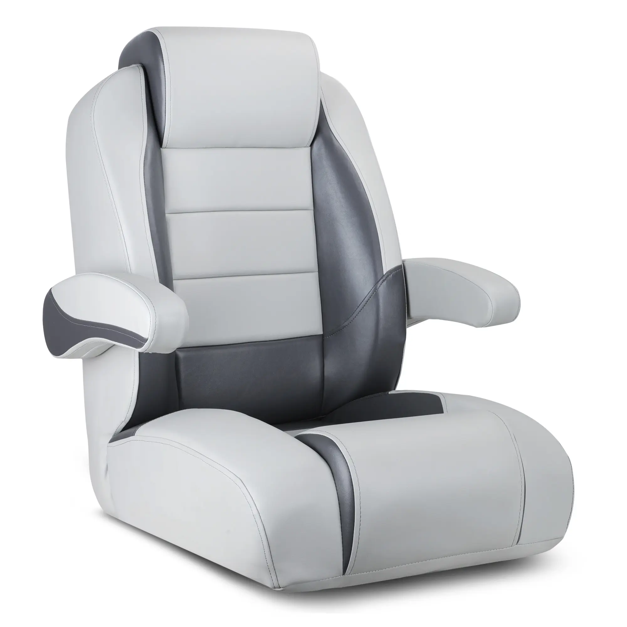 NORTHCAPTAIN Premium Vinyl Reclining High-Back Pontoon Captain's Chair, Boat Bucket Seat with Removable Armrests, Light Grey-Charcoal