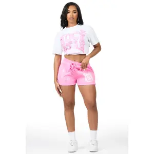 Flaveya White/Pink Rhinestone T-Shirt Short Set