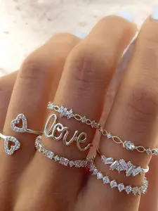 Fashion Hollow out Heart & Letter Design Rhinestone Decor Ring for Valentine's Proposal, Fashion Jewelry for Galentinesparty, Daily Clothing Decor, Trendy All-match & Exquisite Jewelry for Birthday Gift