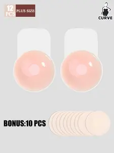 12Pcs Large Silicone Nipple Covers for Women, Lift & Support Invisible Breast Pasties, Washable Reusable + 10Pcs Disposable Pads for Plus Size