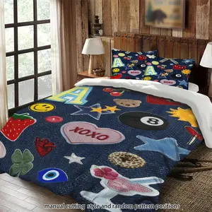 Floral bow, star, lemon, cherry, heart, letter, strawberry 3-piece comforter set, bedding set, suitable as a gift.