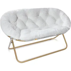 Milliard Double Cozy Chair/Faux Fur Saucer Chair for Bedroom/X-Large Loveseat, White