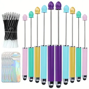10 Set Touch Pen Beadable with Pen Refills  Pen Bags Ballpoint Pens Retractable Bead Pen Plastic DIY Bling Pens Cool Shaft Beaded Pen Black Ink for DIY Making School Party Office