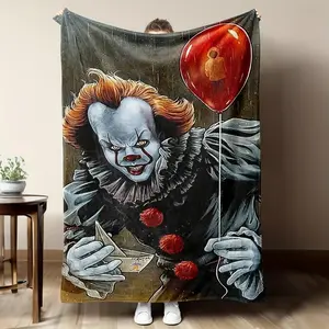 Pennywise Clown Print Blanket - Soft Flannel All-Season Horror Bedspread With Iconic IT Movie Design, Pennywise Balloon & Eerie Clown Face For Home, Camping, Travel - Perfect Gift For Stephen King Fans