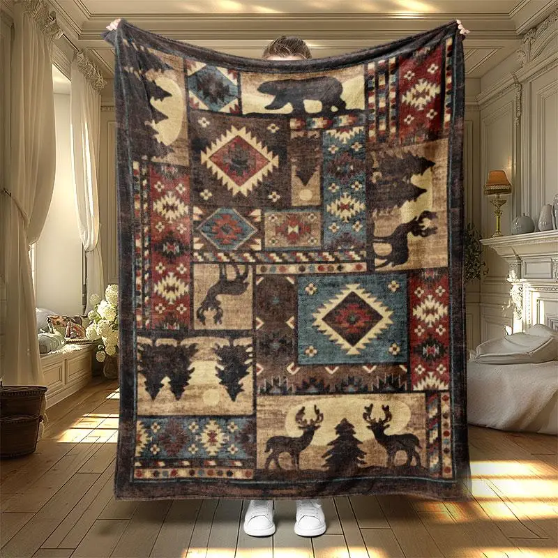 Boho Style Throw Blanket, 1 Count Animal Pattern Soft Warm Bedding Blanket, Air-conditioned Room Blanket, Warm Nap Blanket for Home Office Travel