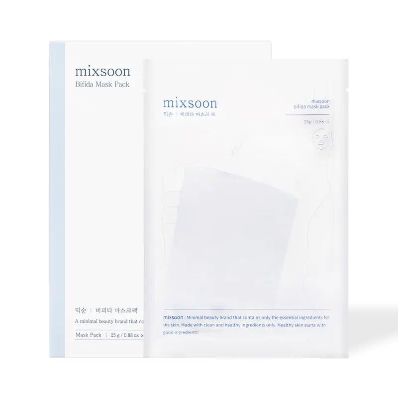 [mixsoon Official] Bifida Mask Pack 5EA - Korean Face Masks, Fermented Soothing Moisturizer Skincare for Glass Skin