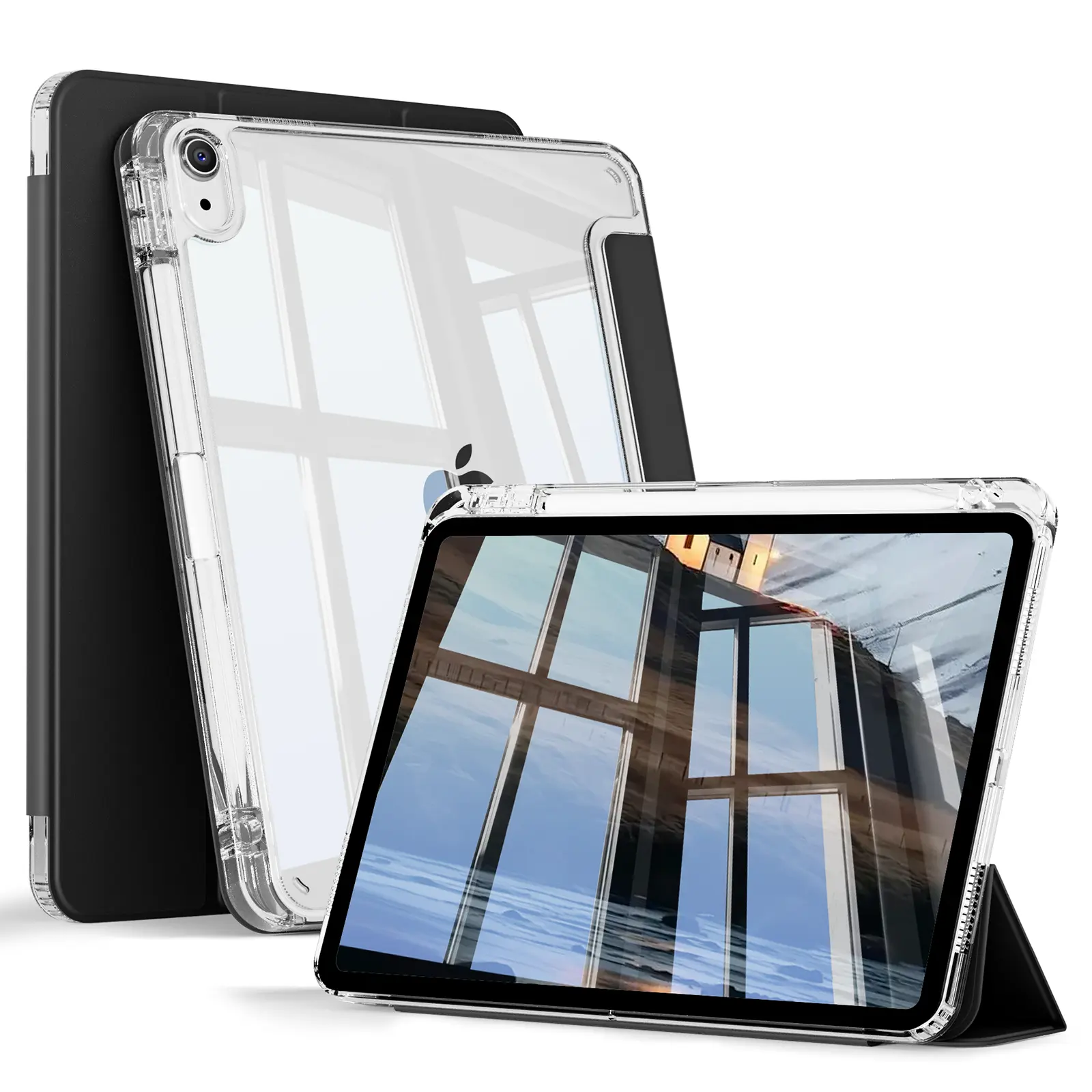 Case for iPad Air 11″ (M4/M3/M2),Air 5th/4th 10.9″,11th(A16) /10th Gen 2025/2022 (11″/10.9″), 9th/8th/7th Gen 10.2″,Slim Shockproof Tablet Case with Pencil Holder, Auto Sleep/Wake, Clear Back Shell & Stands