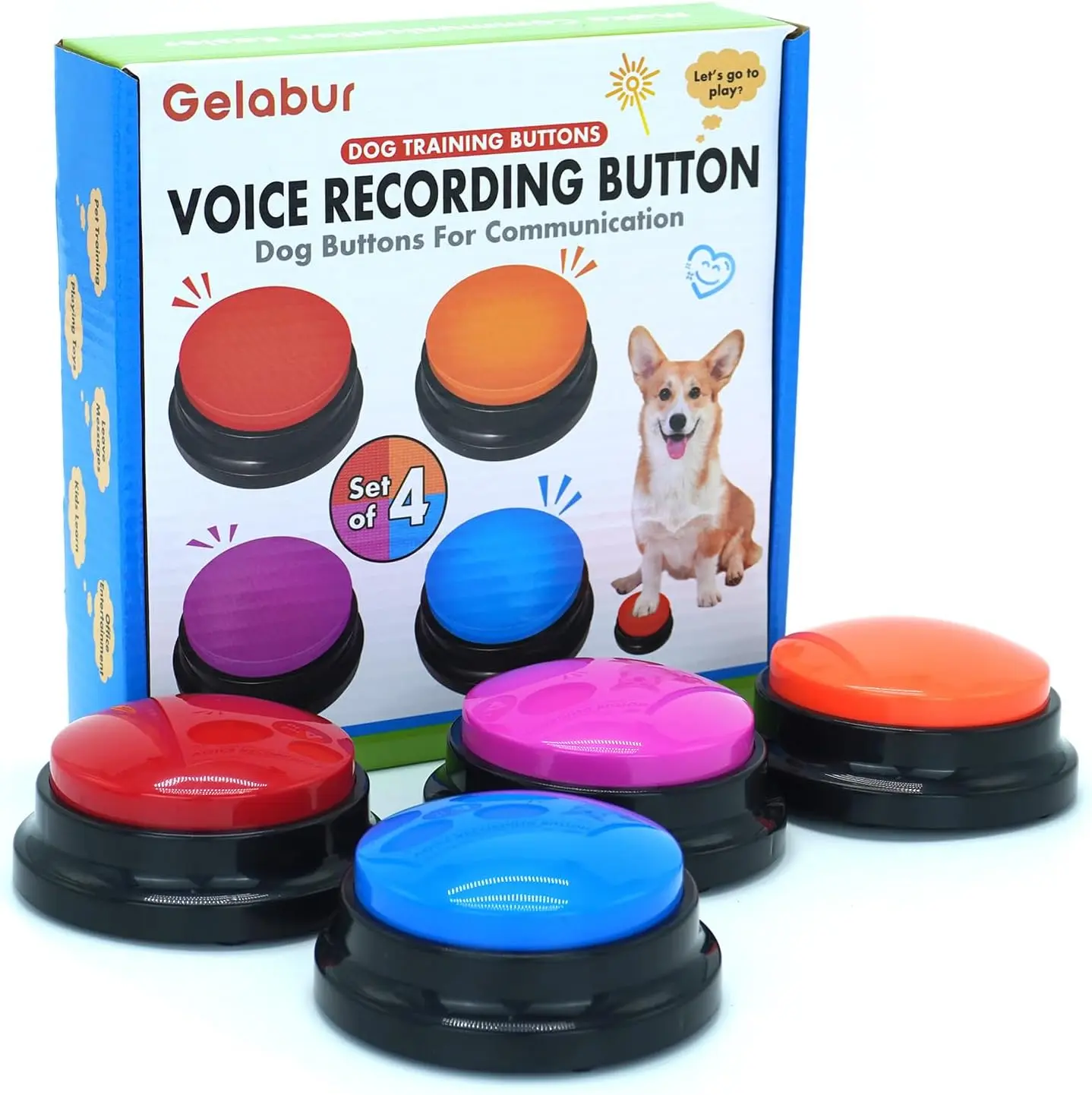 4-Piece Voice Recordable Buttons for Dogs & Cats, Non-Slip Surface Pet Training & Behavior Aid Clickers