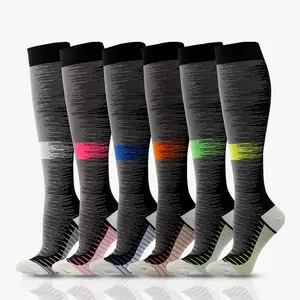 6pcs set of energetic compression calf socks, suitable for running and hiking - breathable, elastic sports socks with arch support, colorful stripe design colorful pattern