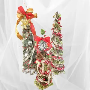 Trio Charming Handcrafted Pinecone/ Handcrafted Wooden Christmas Tree with Pinecones & Berries for Elegance Decor Berry Ornaments Decoration Set