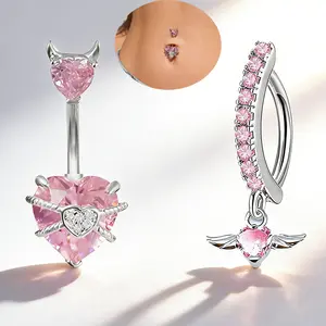 Floating Navel Ring 14G Pink Belly Piercing Jewelry Set Belly Dance Exposed Belly Button  Rings Stainless Steel Floating Navel Belly Piercing