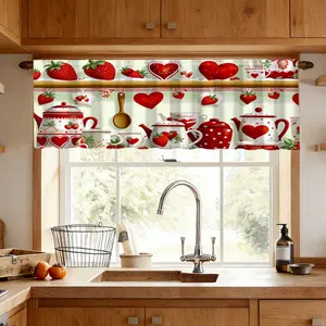 1pc Strawberry Love Kitchen Curtain, Pastoral Style Valance, Ideal for Coffee Shop Restaurant Entrance Decor, Perfect for Home Enthusiasts, Window Curtain