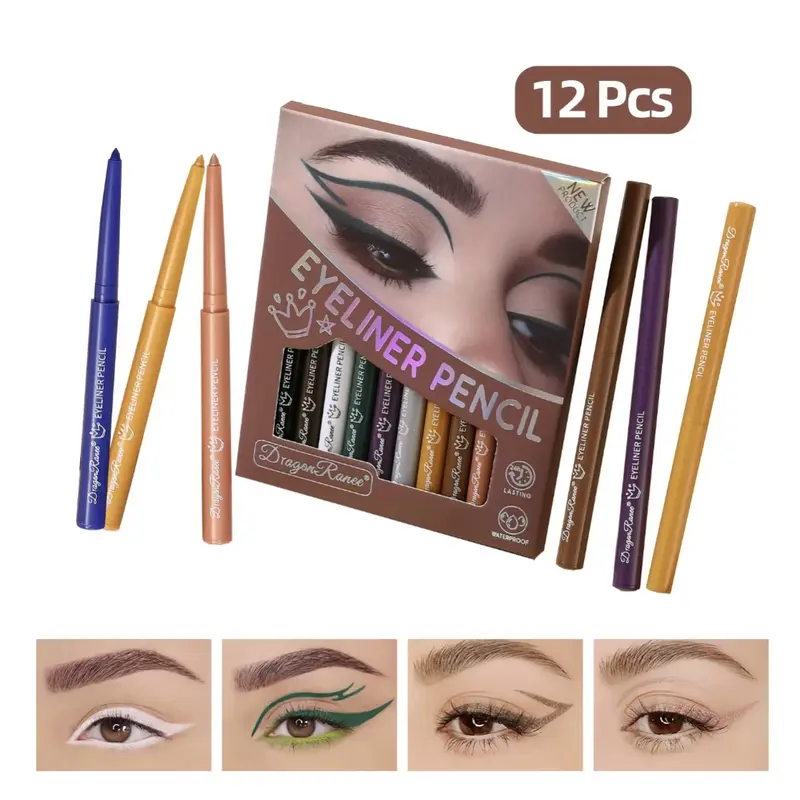 Women's 12-Color Pearl Eyeliner Pencils Complete Cosmetic Set - Cruelty-Free, Water-Based, Waterproof, Metallic Glitter, Smudgeproof, Long-Lasting Gel Liner, Compact, Portable, 24-Month Shelf Life, Limited Edition Adult Makeup Gift Kit