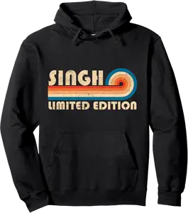 SINGH Surname Retro Vintage 80s 90s Birthday Reunion Pullover Hoodie - Wesleylaird Shop 90B0BSVCBXFY