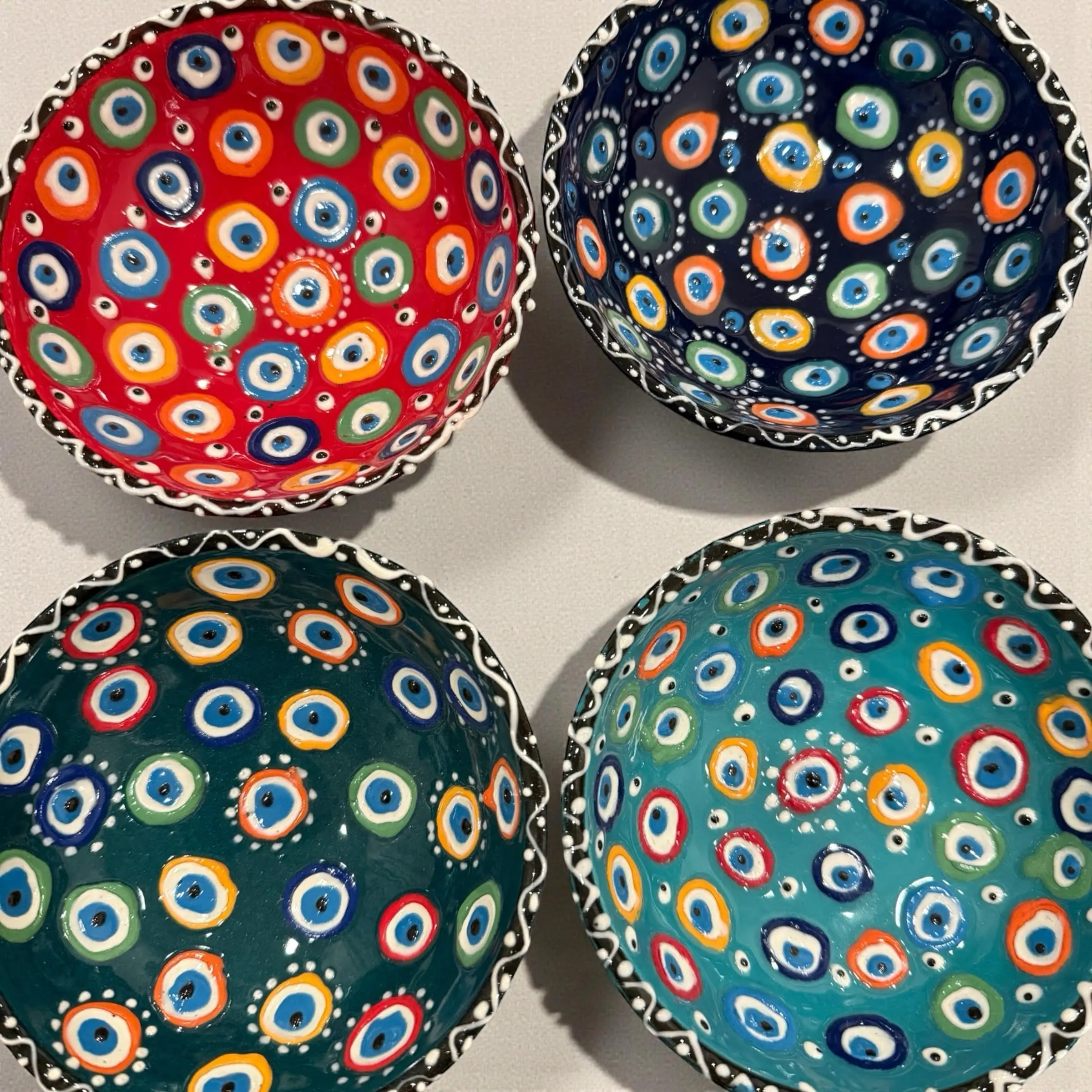 Evil Eye Colorful Hand Made Ceramic Bowls - Sets of 2 or 4