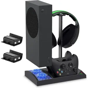 Upgraded Vertical Cooling Fan Stand for  Series S, Cooler Fan System Dual Controller  Dock Station with 2 x 1400mAh Rechargeable  Pack, Headphone Bracket for  Series S (Black)