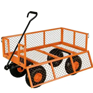 [NEW PRODUCT - FLASH SALE] Garvee Orange Steel Garden Cart Wagon, 900 lbs Utility Yard Cart with Removable Mesh Sides, 10" Wheels, 180° Handle & 9.03 Cu.Ft. Cargo Bed