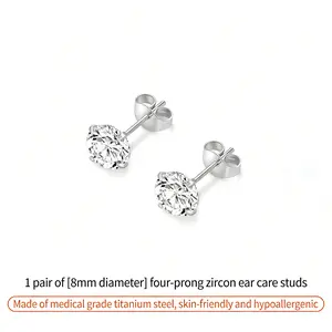 Titanium Steel CZ Stud Earrings Set, Hypoallergenic Multi-Size Round Crystal Ear Studs for Sensitive Ears