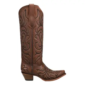 Corral Boots Womens Embroidered Snip Toe Pull On  Casual Boots Mid Calf Mid Heel 2-3" - Brown