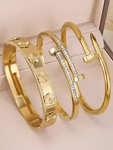 1/3pcs Women's Stainless Steel Bracelet Set, delicate bracelets with flower design, Stackable bracelets, casual and fashionable women's jewelry, a perfect gift for her, Bangles Bracelets Set