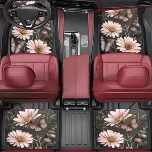 Universal Flowers-Themed 4-Piece Car Floor Mats Anti-Slip Stain-Resistant Easy Clean for Front & Rear Seats All Seasons Car Interior Accessories