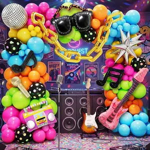 151pcs 80s-90s Disco Balloon Arch Kit with Disco Ball & Retro Music-Themed Foil Balloons