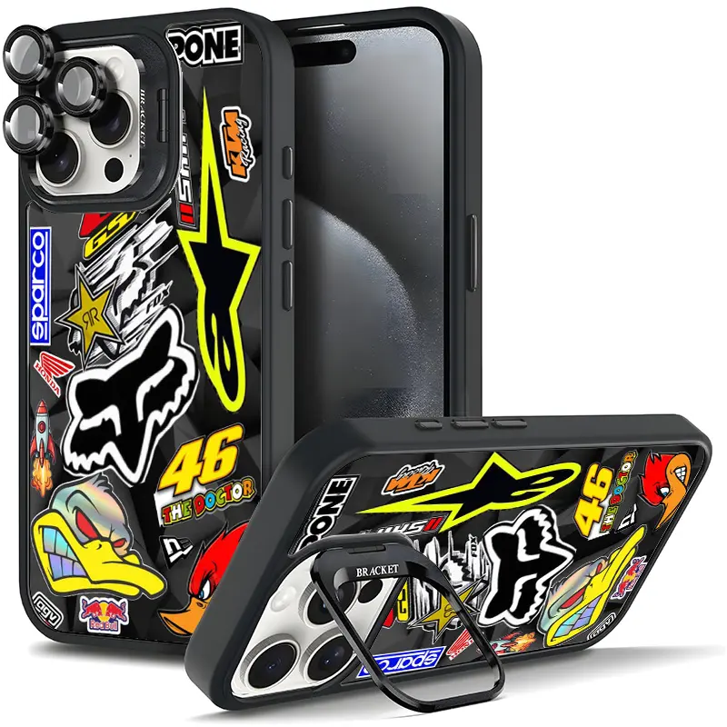 Racing Motocross Style Phone Case Full Body Protection For Samsung iphone 17/AIR 16 15 14 13 12 11 PRO PLUS MAX COOL Fashionable Tough Magnetic Durable Metal lens frame Film Bracket Stand Gift Full Protection Camera Holder Phone Cases Cover 11X-L1297, Acc