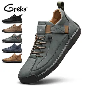GREKS Men's Fall Ankle Boots Slip On Mid Top Lightweight Casual Walking Driving Shoes Black Khaki
