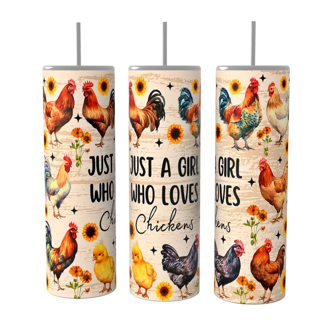 Just A Girl Who Loves Chickens 20oz skinny Tumbler Coffee Drinkware Insulated Lid Portable