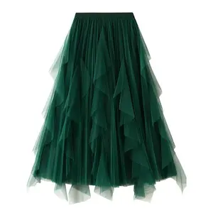 Women’s plain pleated chiffon skirt, elegant midi A-line skirt, suitable for parties and dates, women’s spring and autumn underwear GARMENTARY