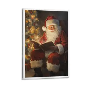 Santa Claus Reading Christmas Poster - Vintage Canvas Prints, Cottagecore Academia Winter Xmas Decor for Holiday Home And Living Room Canvas Poster Bedroom Decor Office Room Decor Gift Frames Ornaments Wall Decoration Artistic Photo Frame-Style