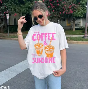 Iced Coffee & Sunshine” T-Shirt, “Iced Coffee” Summer Vibes Tee, Coffee Lover Gift, Vintage Washed Unisex Graphic Shirt