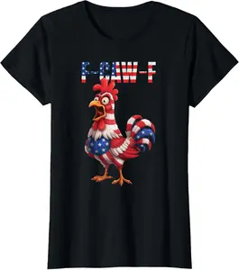 F-Caw-F Funny Chicken Humor USA Flag Quote Rooster Meme Vintage Graphic Tees Menswear Casual Cotton Streetwear T Shirts for Women Unisex