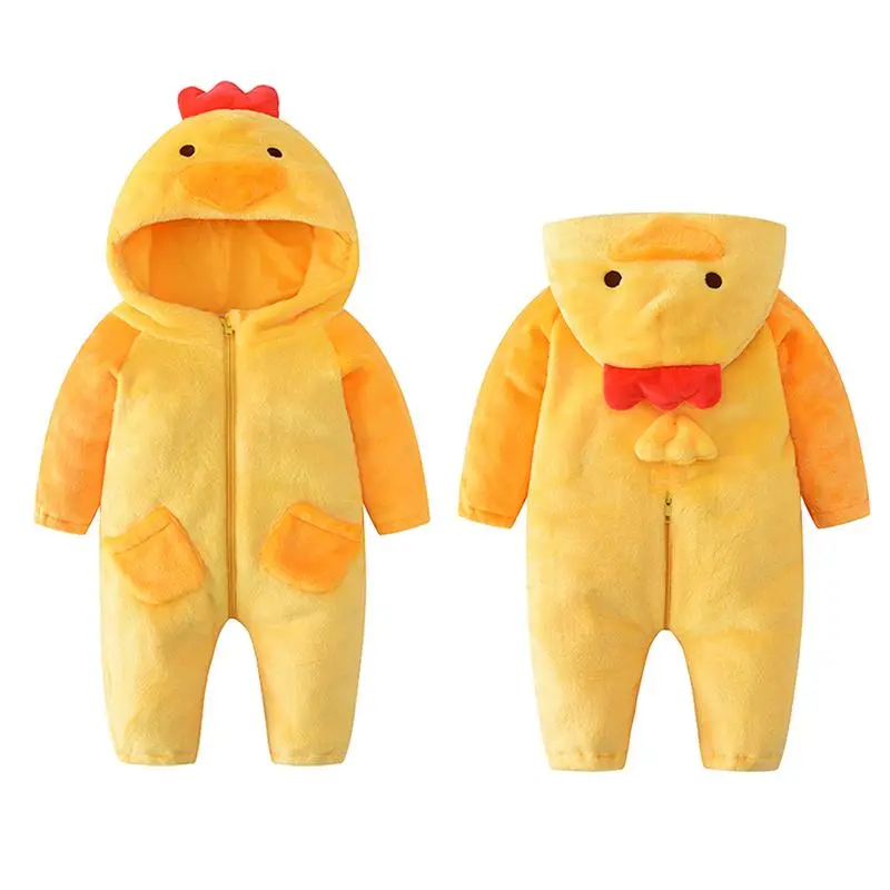 TONWHAR Yellow Chicken Baby Animal Costumes for Autumn Winter, Kids Soft Flannel Onesie, Unisex Baby Boy Girl Animal Costumes