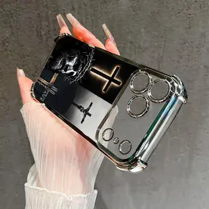 Four Corner Airbag Anti-Collision Electroplated Phone Case for iPhone 17 Pro Max 16 15 Plus Air 14 13 12 11 E Divine Sacrifice Faith Patterned Protection Smartphone Cover