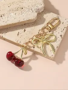 Women's Cute Cherry & Bow Knot Design Keychain, Keychain Pendant, Fashionable Novelty Keychain for Car Keys for Women & Girls, Trendy All-match Keychain for Birthday Gift