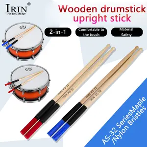 Irin Drum Brush Set with Maple Wood Sticks, Nylon Brushes for Snare & Bass Drums, Durable Percussion Accessories for Band Practice