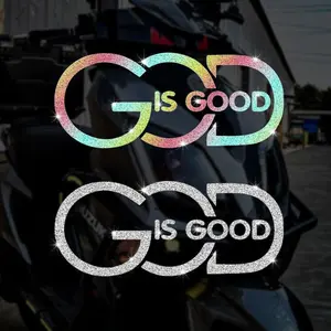 Glitter God Is Good Letter Pattern Car Sticker, Waterproof Rhinestone Imitation Glitter Decoration, Suitable for Motorcycle Fuel Tanks, Side Panels, Front Fairings