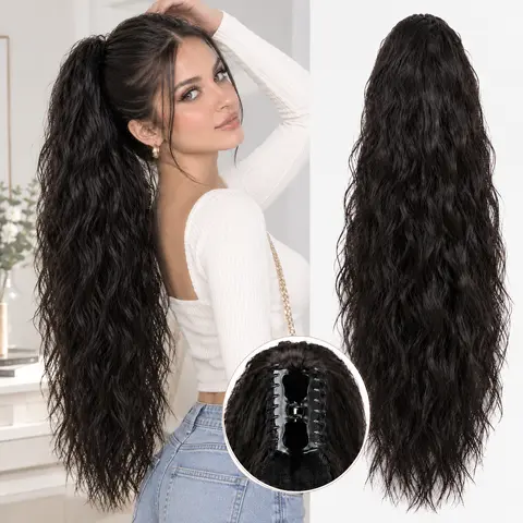 Nokoari Women's Claw Clip Ponytail Extension, 30 in Premium Synthetic Hair, Curly Waves Add Soft Natural Volume, for Ponytail Hairstyles & Hair Extension Hairstyles, Daily Wear & Wedding