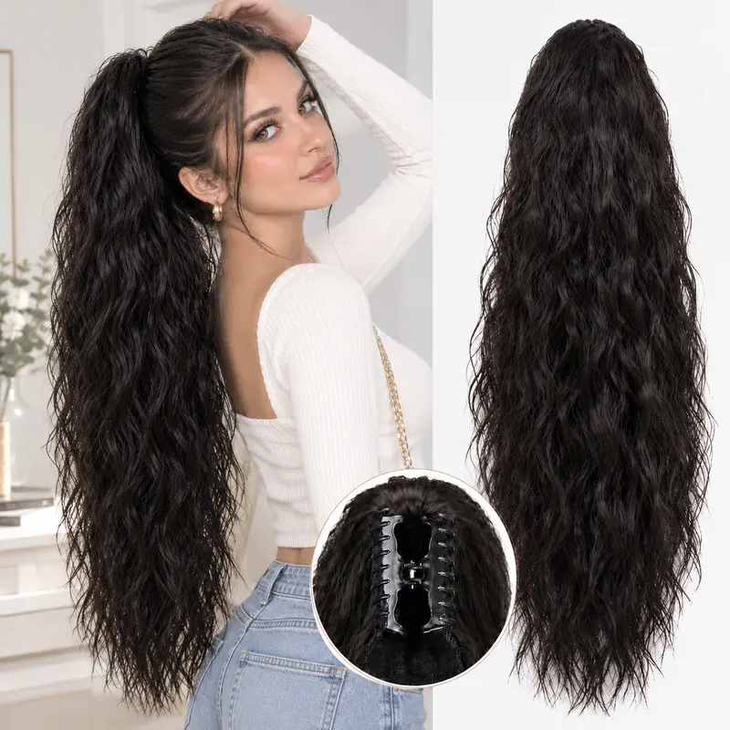 Nokoari Women's Claw Clip Ponytail Extension, 30 in Premium Synthetic Hair, Curly Waves Add Soft Natural Volume, for Ponytail Hairstyles & Hair Extension Hairstyles, Daily Wear & Wedding