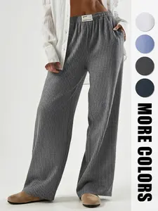 Women's Woven Striped Straight Trousers Spring and Autumn Home Casual Trousers Soft and Comfortable Skin Friendly and Warm Suitable for Work Commuting and Daily Wear