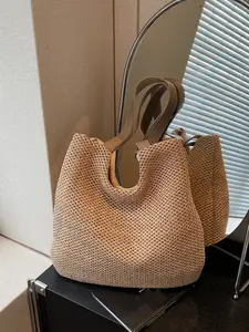 Lazy style straw woven tote bag daily fashion new casual shoulder bag woven commuter large-capacity handbag
