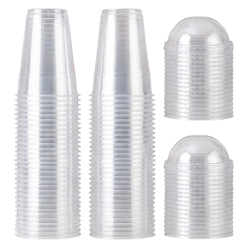 100 Pack 16 oz Clear Plastic Dessert Cups with Lids Medium Disposable Parfait Cup, Dome Lid - Party Fruit Containers, Banana Pudding Bowl, Jello, Ice Cream, Desserts Container