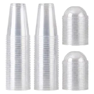 100 Pack 16 oz Clear Plastic Dessert Cups with Lids Medium Disposable Parfait Cup, Dome Lid - Party Fruit Containers, Banana Pudding Bowl, Jello, Ice Cream, Desserts Container