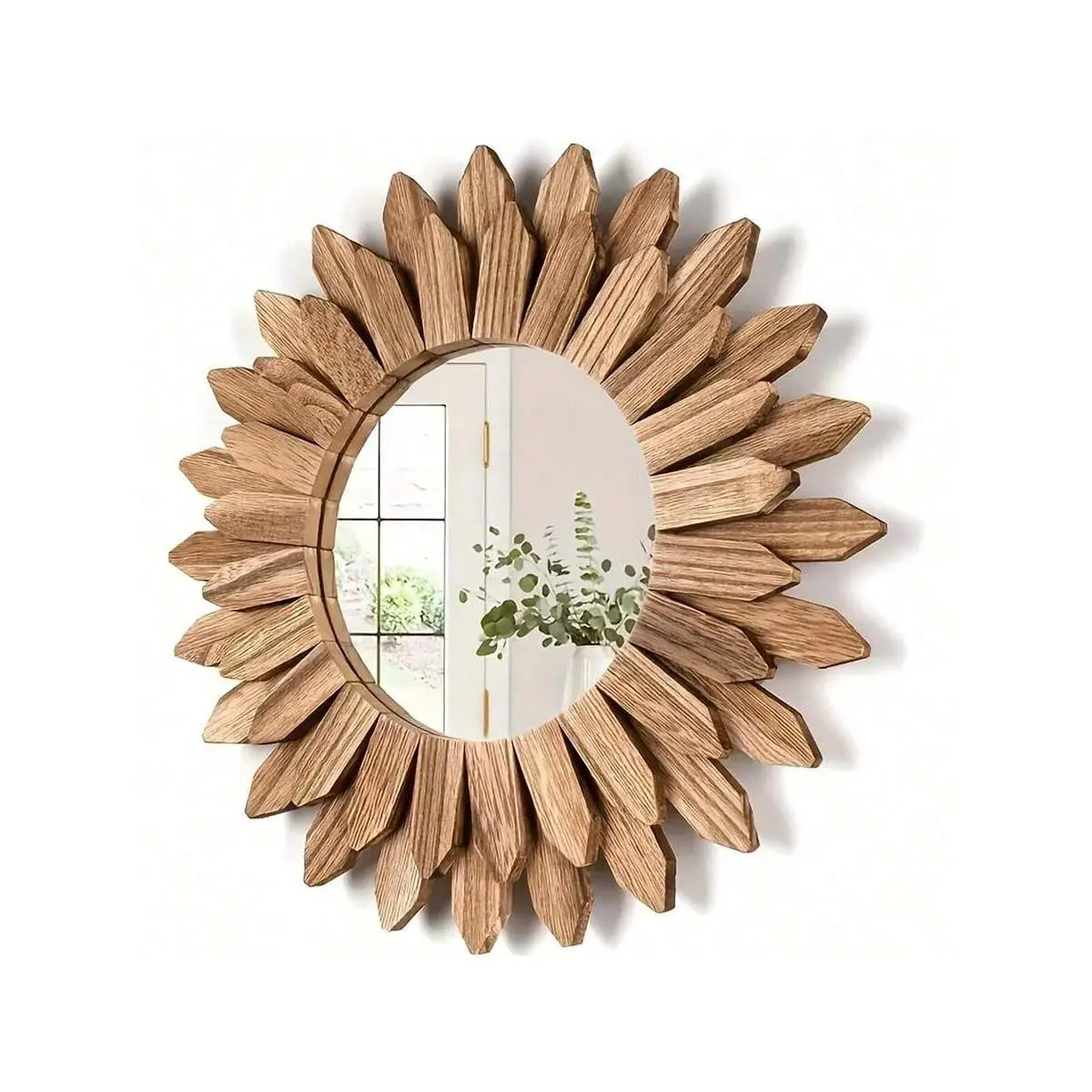 1pc Bohemian Sunflower Style Mirror 1pc Wooden Round Frame Home Decoration, Retro-Style Wall-Mounted Mirror Entryway Bedroom Or Living Room Bohemian Style Home Decoration Mirror Back To School Room Decor School Supplies