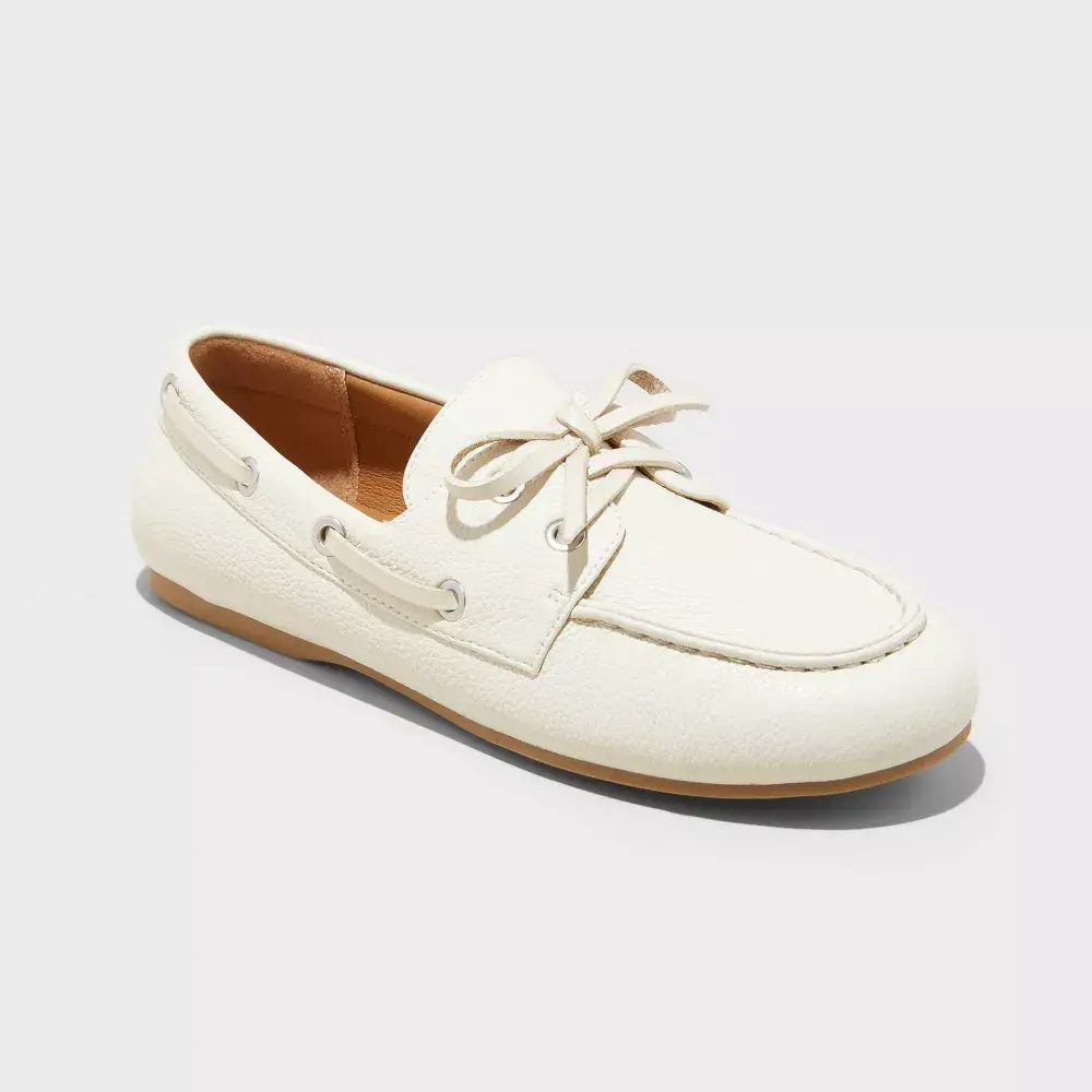Women's Midge Boat Shoe Flats with Memory Foam Insole - Universal Thread Off-White 6: Pull-On Contoured Footbed